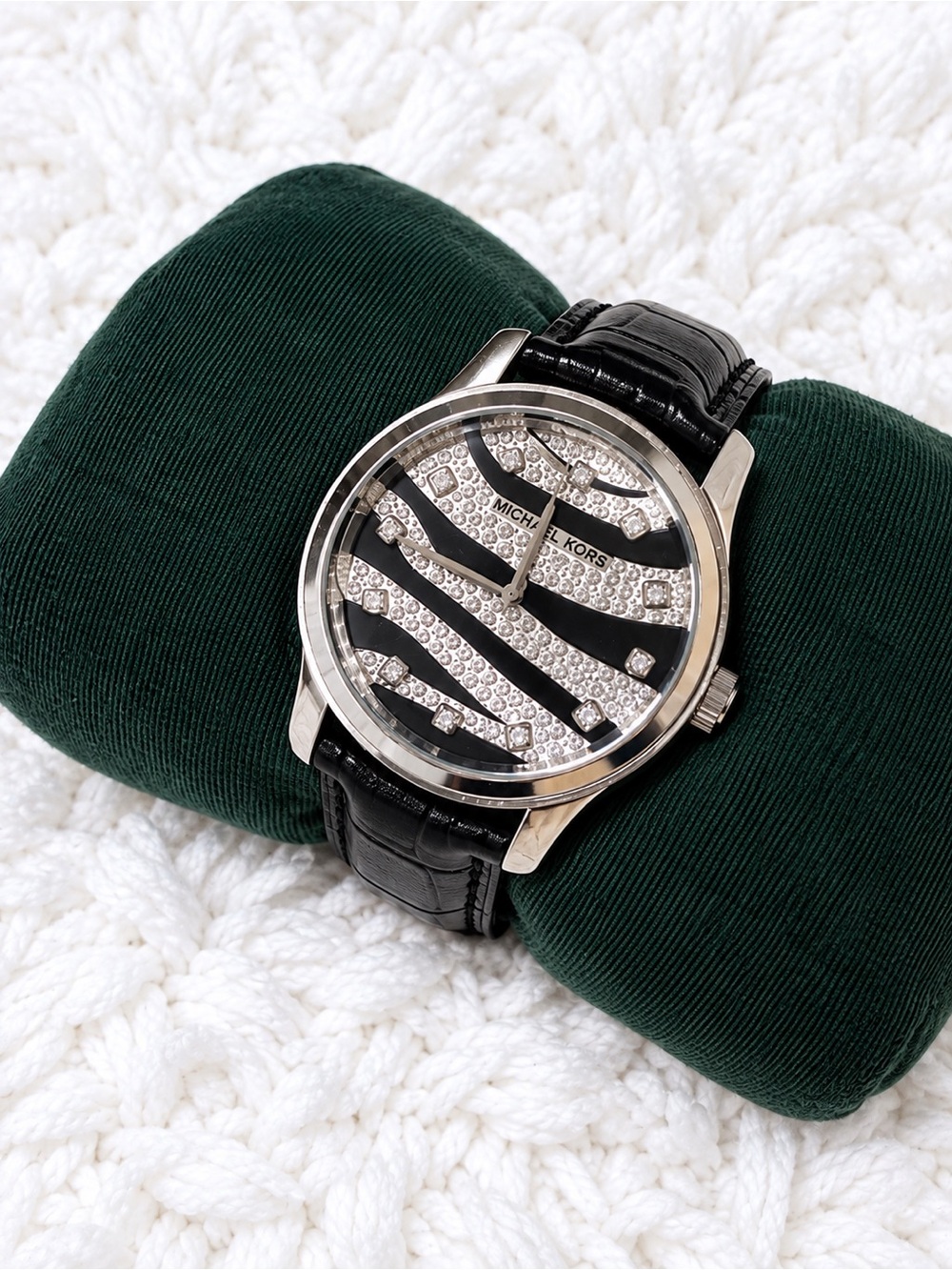 Michael Kors (MK5510) Zebra Crystal Watch Black Leather Strap